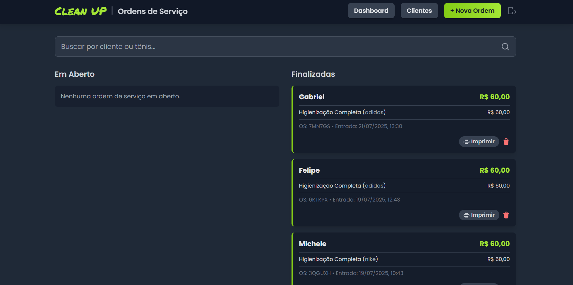 Preview 1 do sistema da Lavanderia